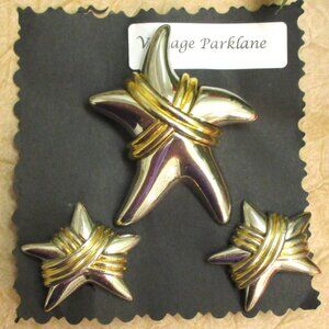 PARK LANE Star Brooch Earrings ~ DESIGNER Silver Gold Plate Star Jewelry Set